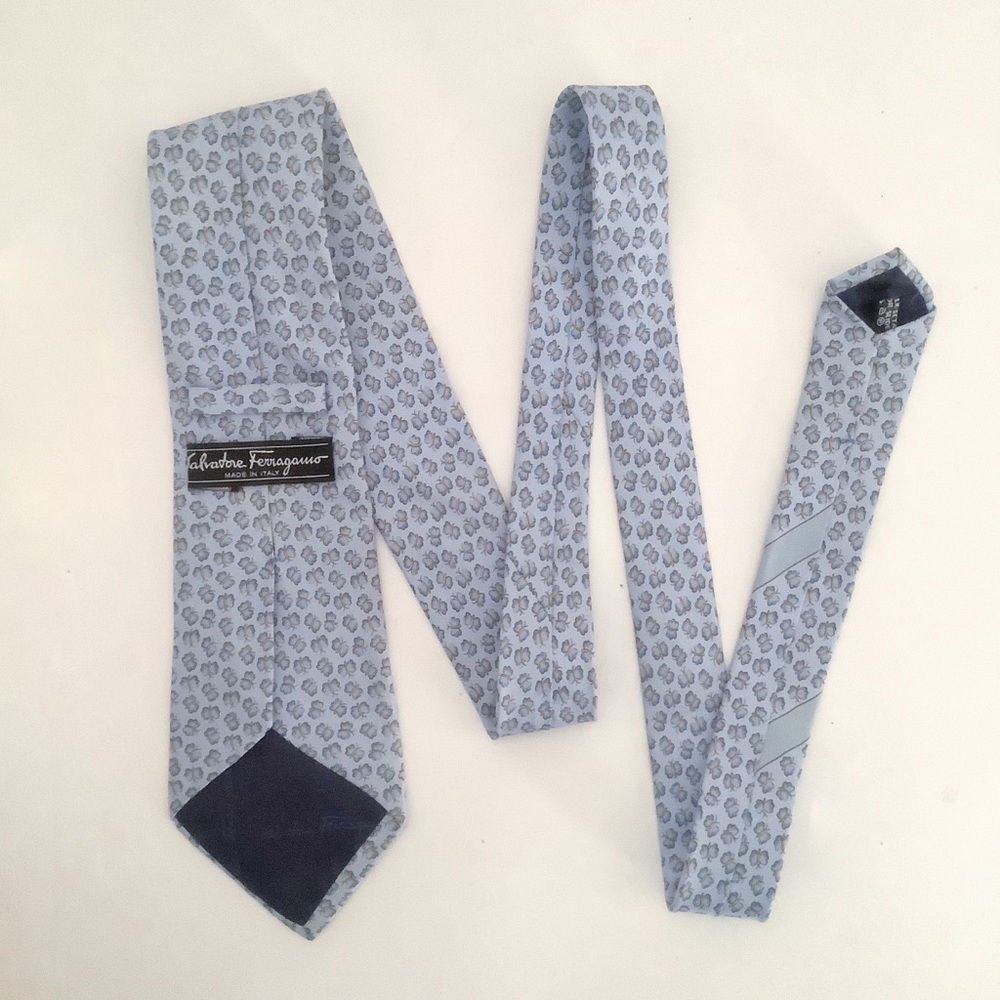 Salvatore Ferragamo Blue Butterfly Silk Necktie - Picture 6 of 7